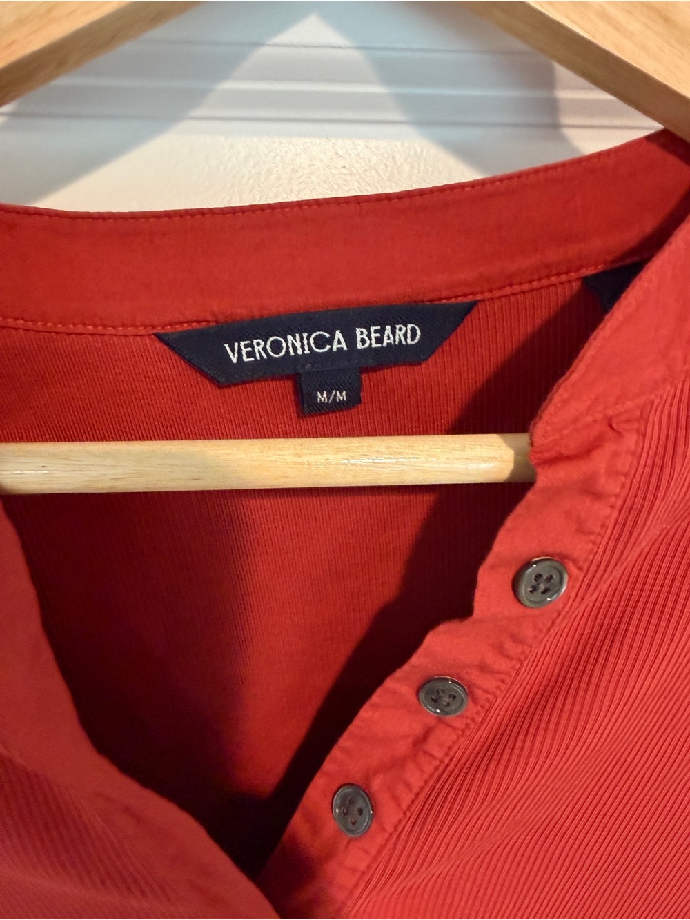 Veronica Beard Coralee Brick-Red Puff Sleeve Henley Top M - Picture 2 of 4